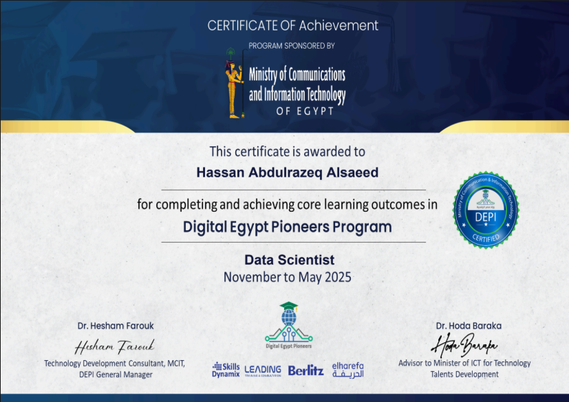 AI & Data Science Certification – Digital Egypt Pioneers Initiative